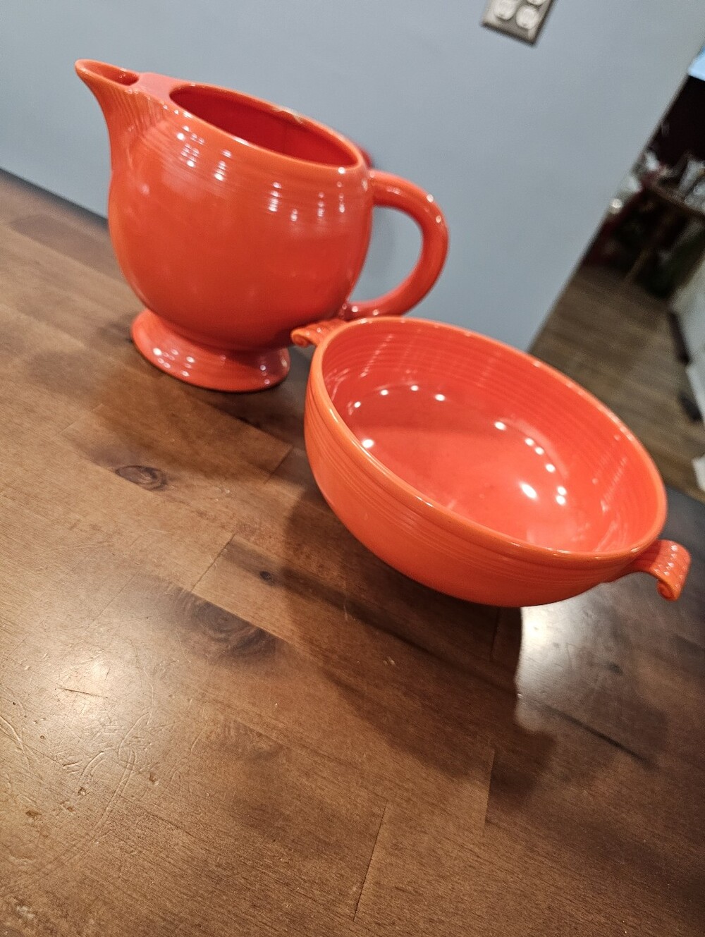 Vntg Fiestaware Original Red Disc Water Pitcher &Cream Soup Bowl Homer Laughlin